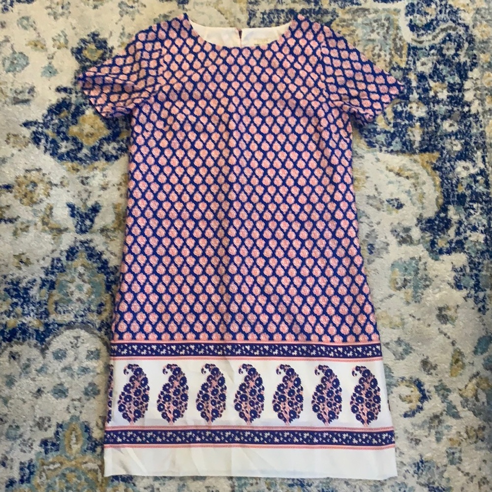 J. Crew Floral Short Sleeve Blue Red Shift Dress